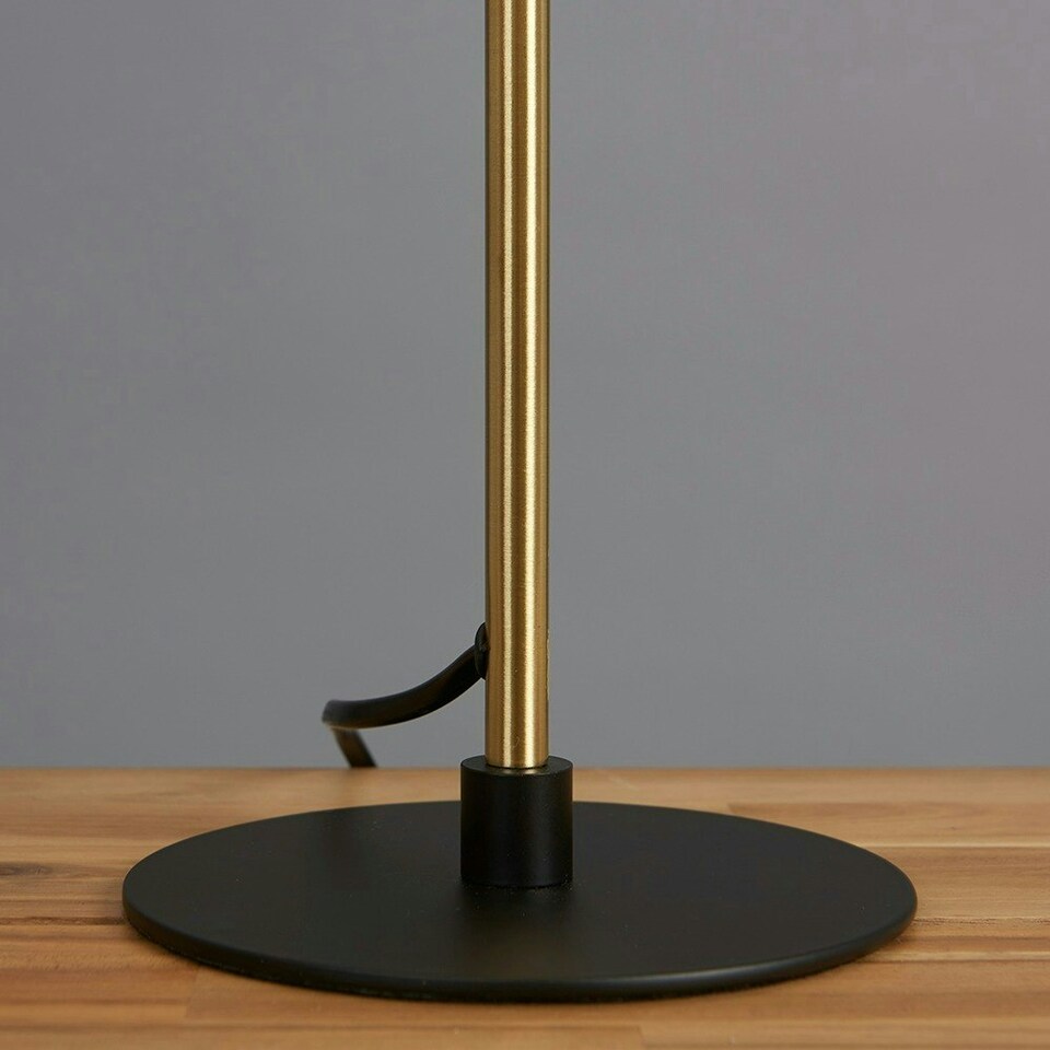 image 1 of ValueLights Contemporary Matt Black And Satin Brass Stem Dome Table Lamp