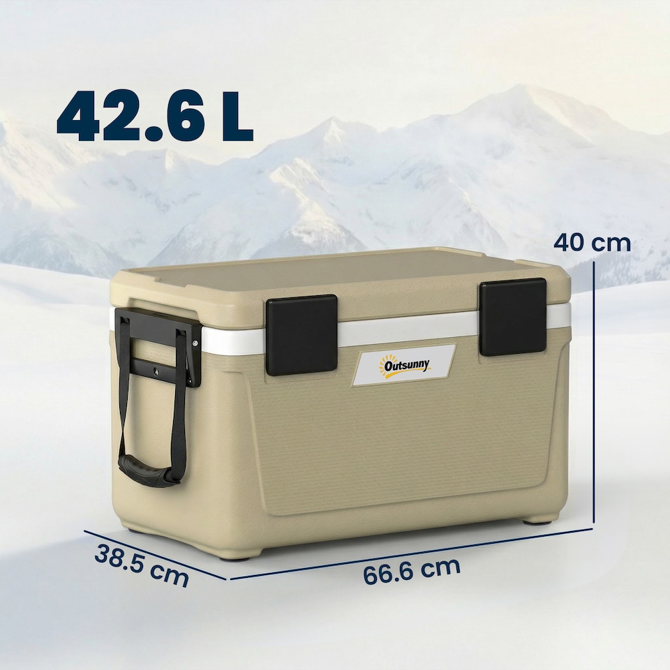image 1 of Outsunny 42.6L Insulated Cool Box, Portable Ice Cooler with Handle | Brown | Khaki | 66.6 x 38.5 x 40 cm