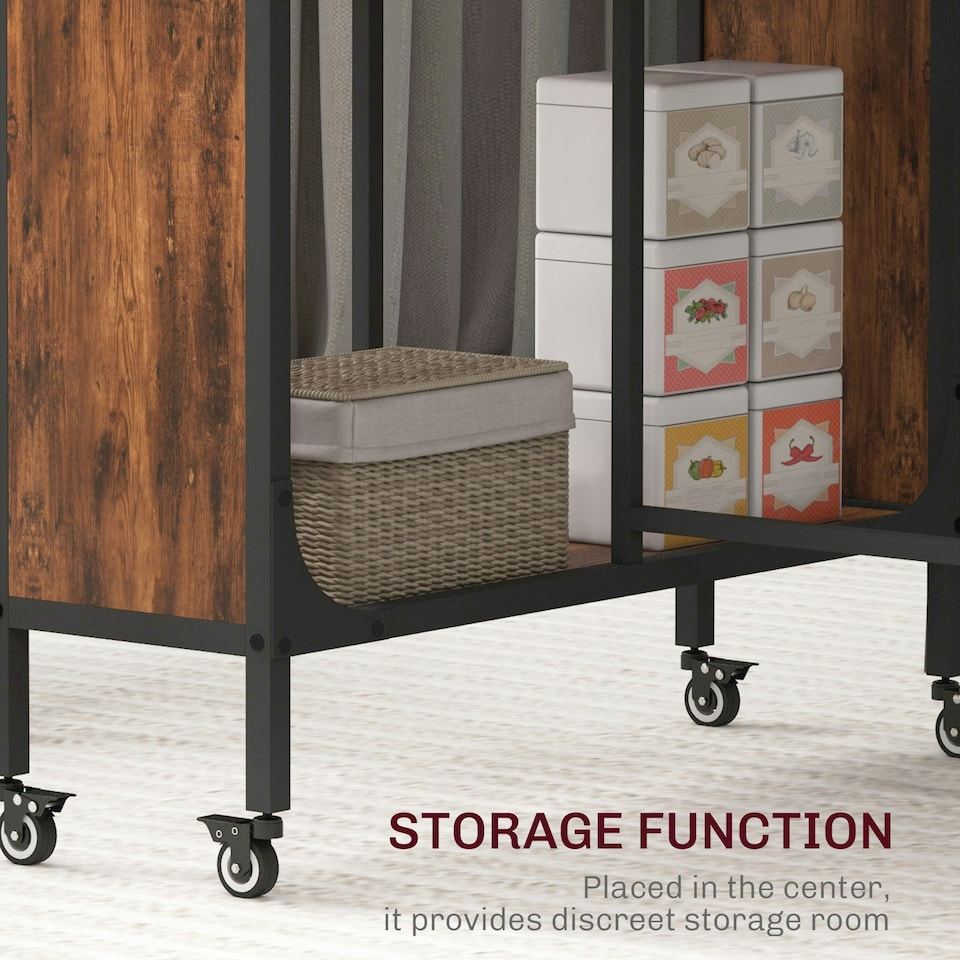 image 1 of HOMCOM Mobile Drop Leaf Dining Table on Wheels with Storage Shelf Rustic Brown