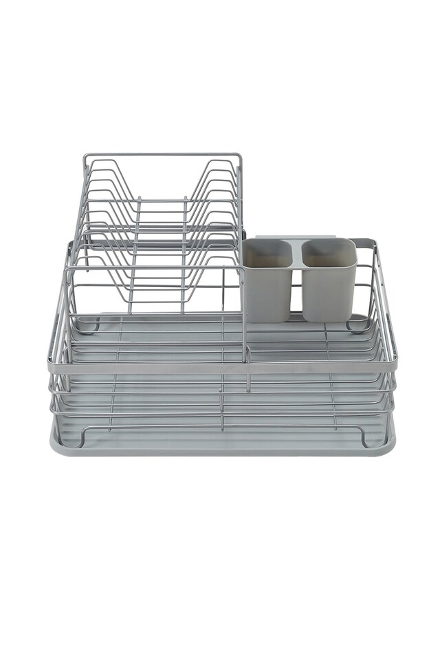 image 1 of Living and Home 2-Tier Metal Kitchen Dish Drainer Rack, Grey | Grey