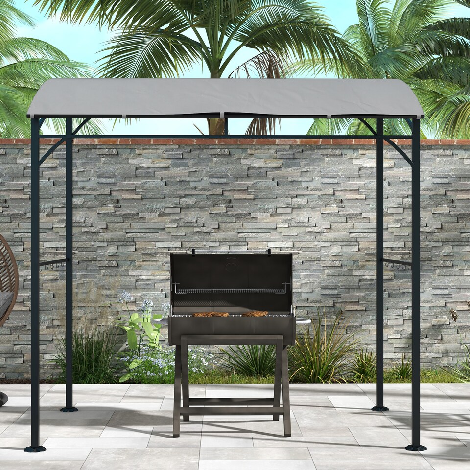 image 1 of Outsunny 2.2 x 1.5 m BBQ Grill Gazebo Tent, Garden Grill with Metal Frame, Curved Canopy and 10 Hooks, Outdoor Sun Shade, Grey