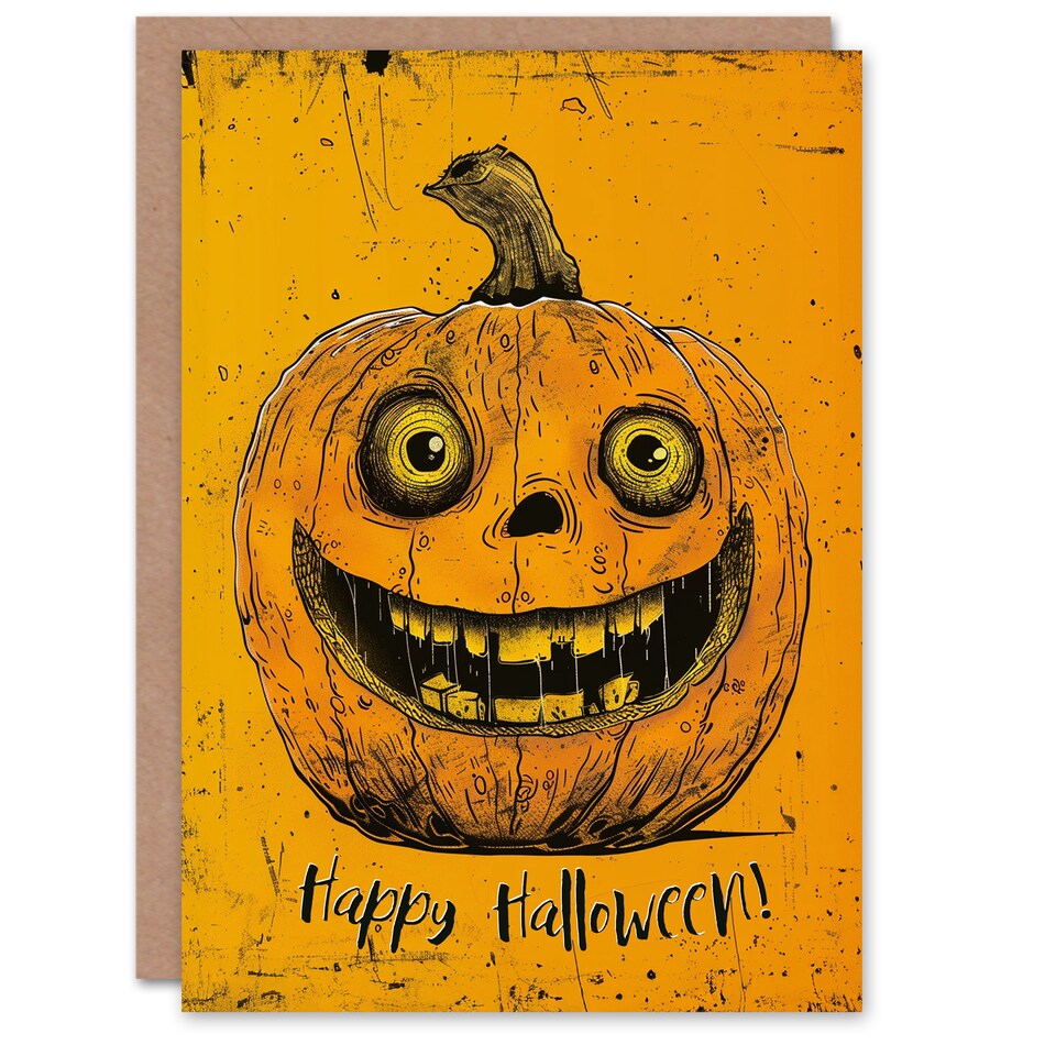 image 1 of Happy Carved Pumpkin Smile Bold Orange Design Halloween Card