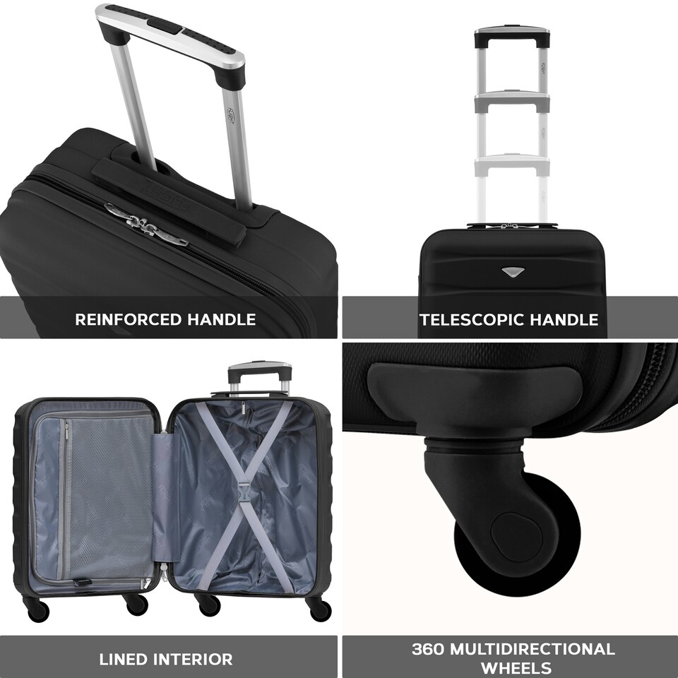 image 1 of Flight Knight Suitcase Set, Large Suitcase, Extra Large Suitcase, Cabin Suitcase 55x40x20cm - 60+ Airlines Approved - EasyJet, Jet2, Ryanair Priority Carry On | Black | Black | Large