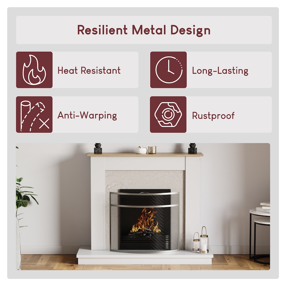 image 1 of Fire Vida Buckton Fire Guard Curved Fireside Fireplace Screen Accessory, Nickel