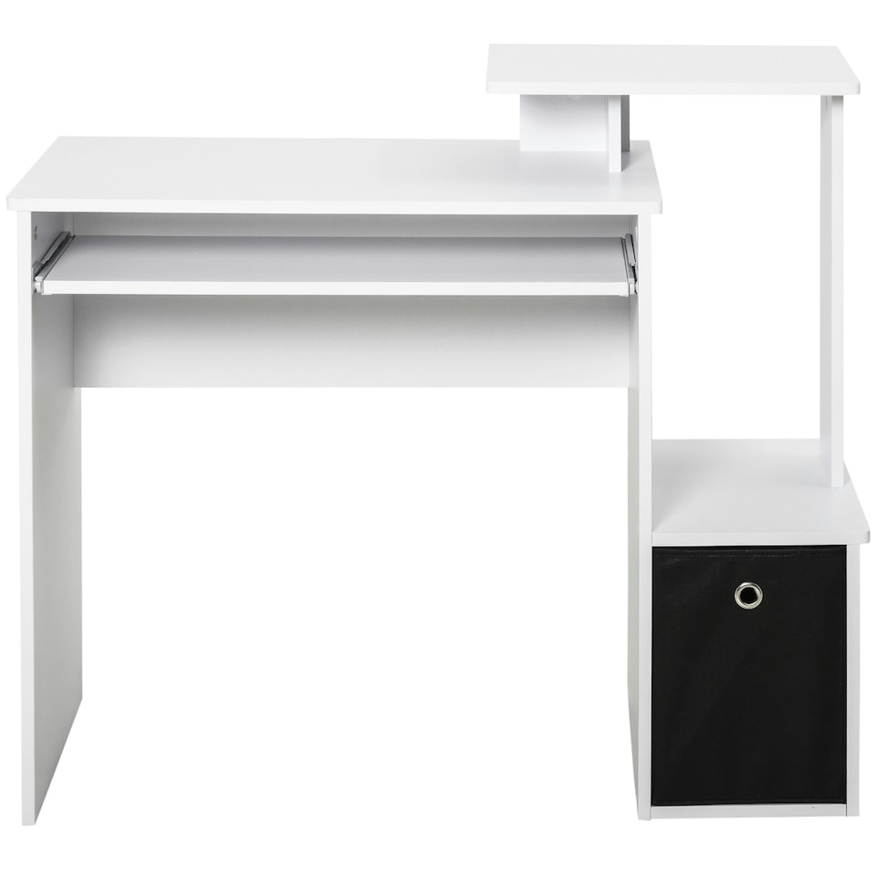 image 1 of HOMCOM Computer Desk with Sliding Keyboard Tray Storage Drawer Shelf White
