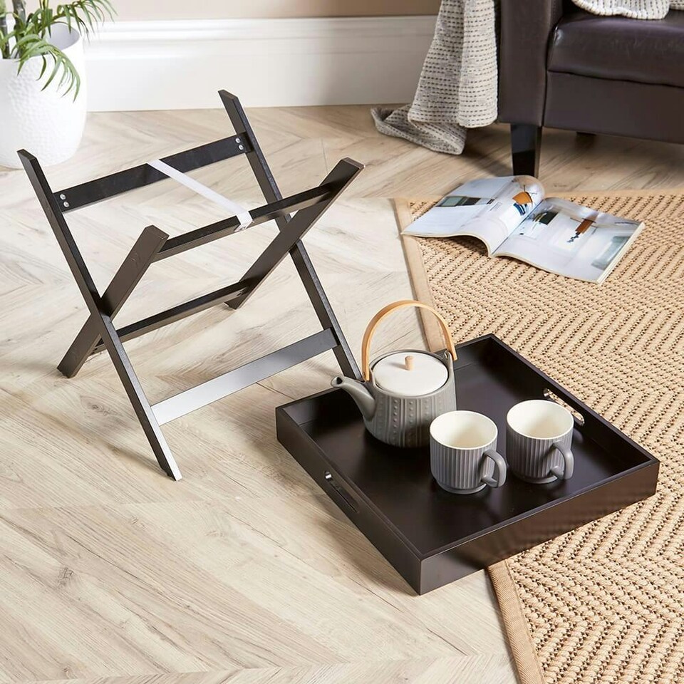 image 1 of Folding Butlers Side Table Portable Wooden Food Serving Tray Grey