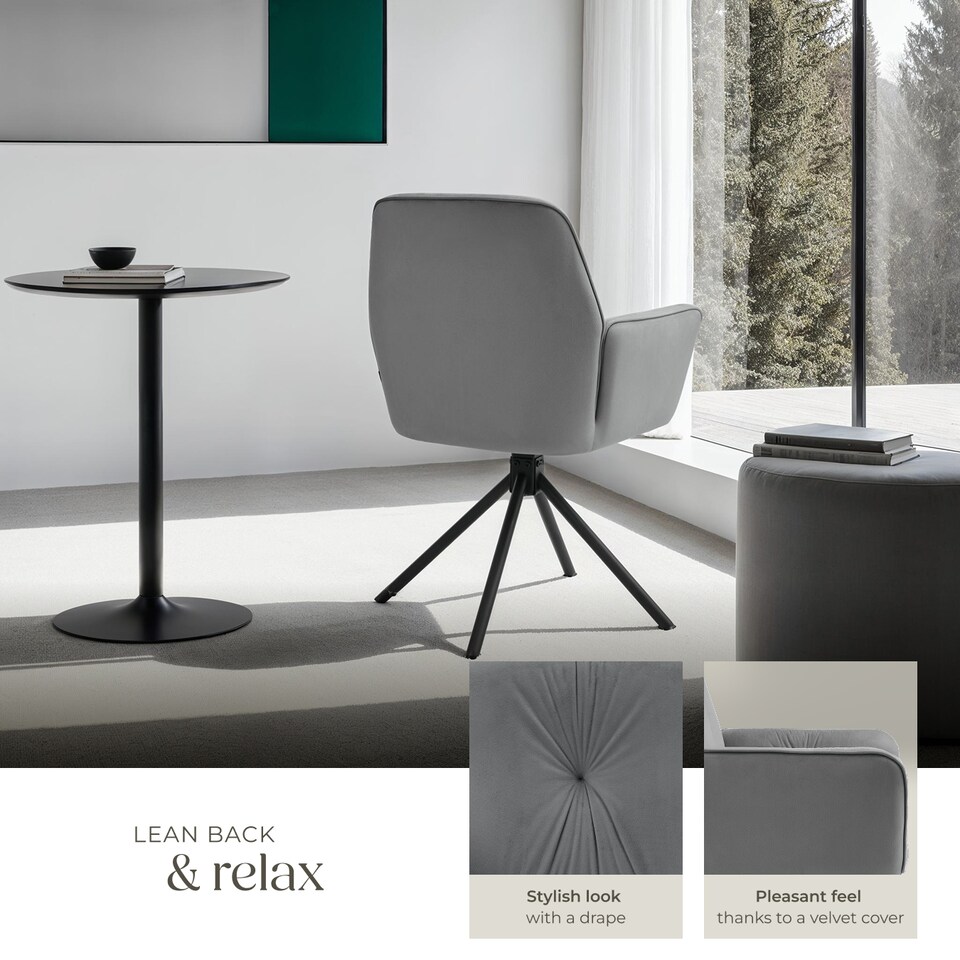 image 1 of Swivel Chair Lenia - upholstered, padded, 56.5 x 54 x 86 cm | Grey | Velvet look anthracite/black | 2