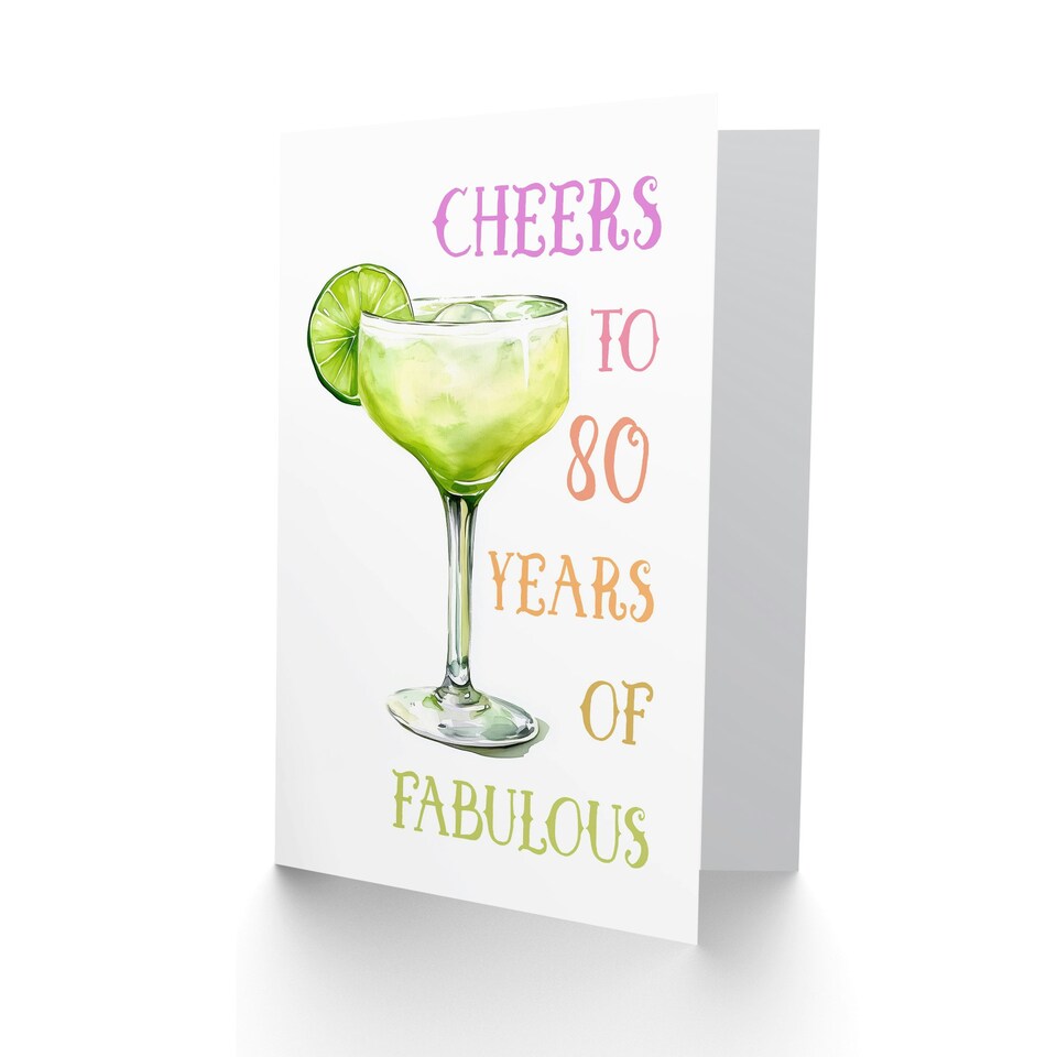 image 1 of Cheers to 80 Years of Fabulous Margarita Fun 80th Birthday Card For Women