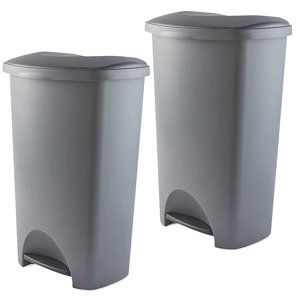 image 1 of 2 x 50L Metallic Grey Soft Closing Airtight Rubbish Waste Bins With Lids Home & Living Areas Grey