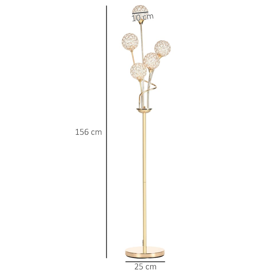 image 1 of HOMCOM Modern Floor Lamp w/ K9 Crystal Shade, 5 Light, for Living Room, Gold