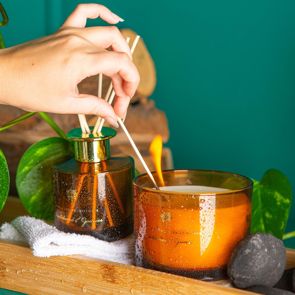 image 1 of Nicola Spring Scented Candle & Reed Diffuser Set - 350g - Sandalwood & Jasmine | Orange | Orange