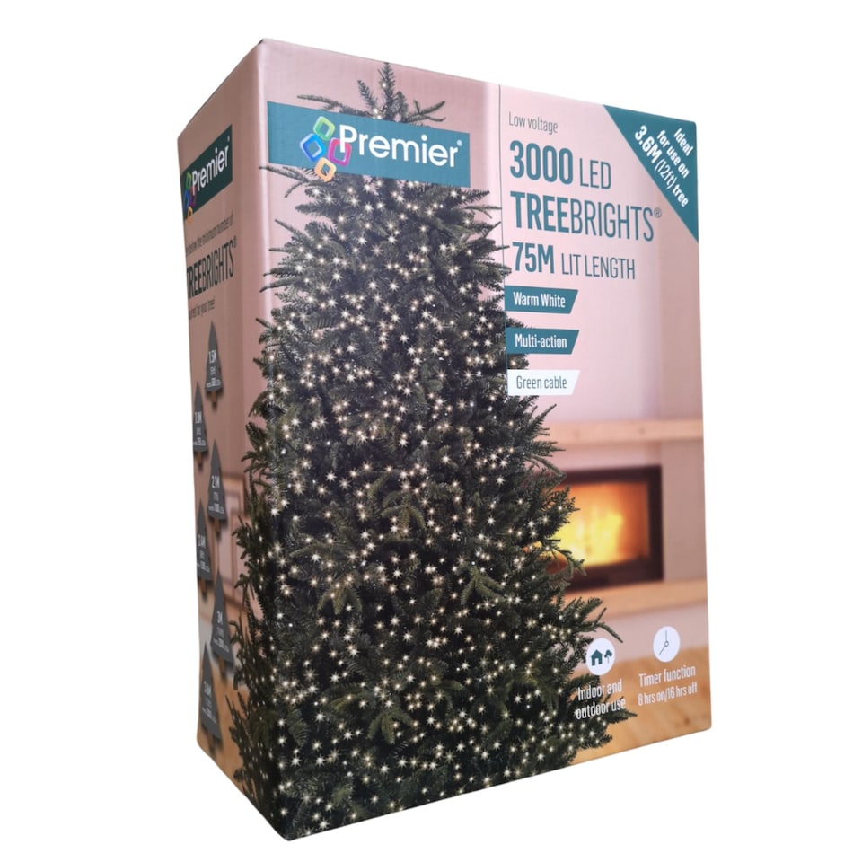 image 1 of 3000 LED 75m Indoor Outdoor Christmas Multi Function Mains Operated String Lights with Timer in Warm White