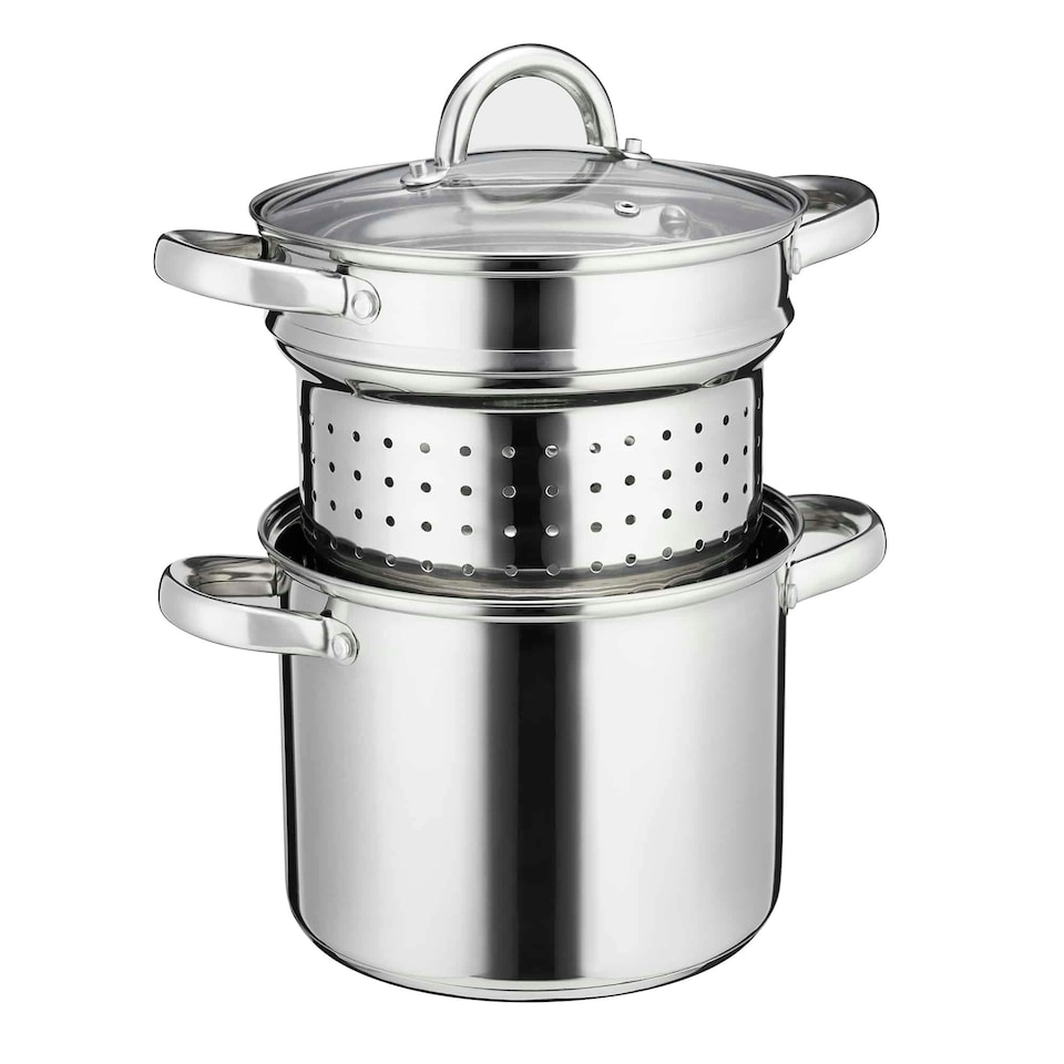 image 1 of Cooks Professional Stainless Steel Pasta Pot | Removable Strainer | Glass Lid