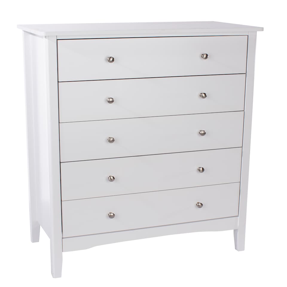 image 1 of Como 5 Drawer Chest of Drawers - Shaker Style Bedroom Storage Cabinet with Space Saving Design | White | White | 1