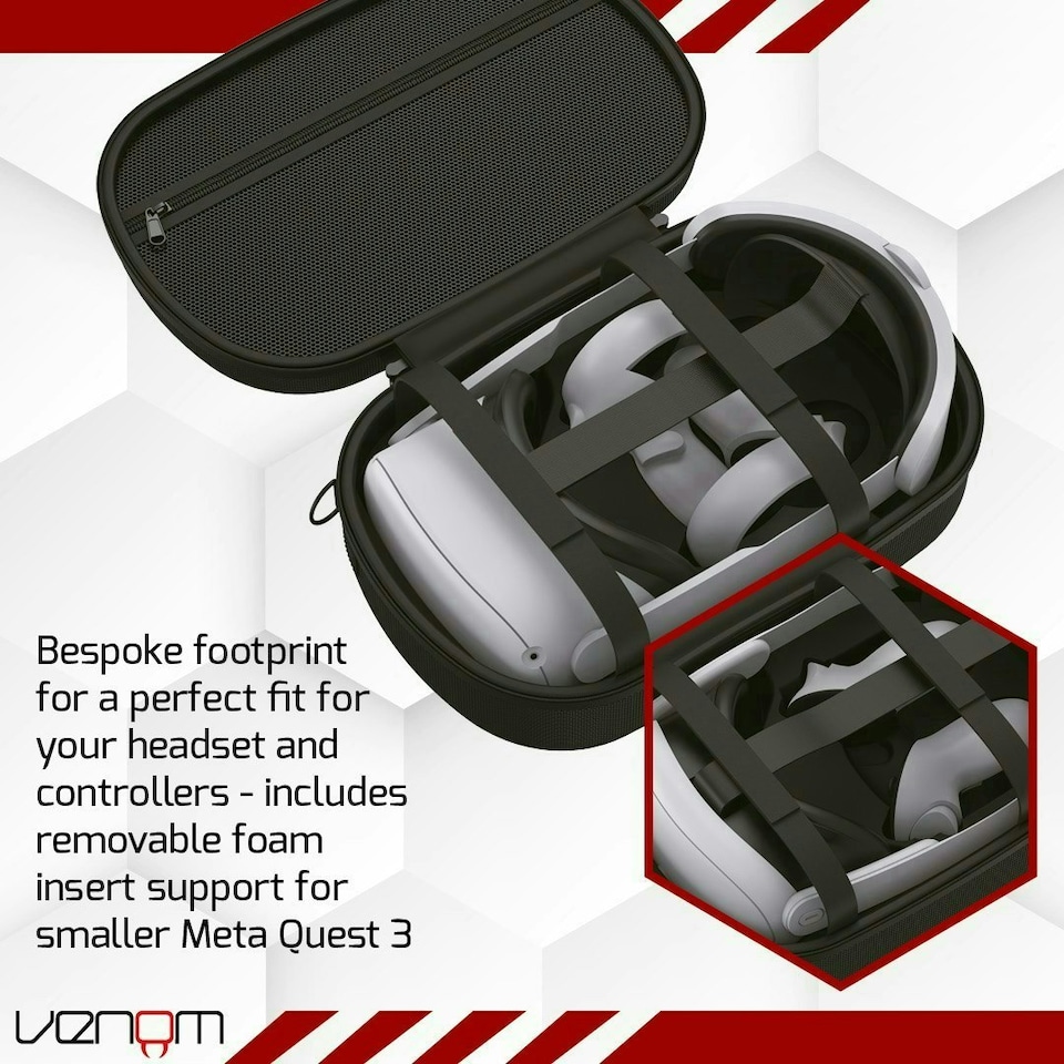 image 1 of Venom VR Headset Storage and Carry Case for Meta Quest 2 and Meta Quest 3 Black