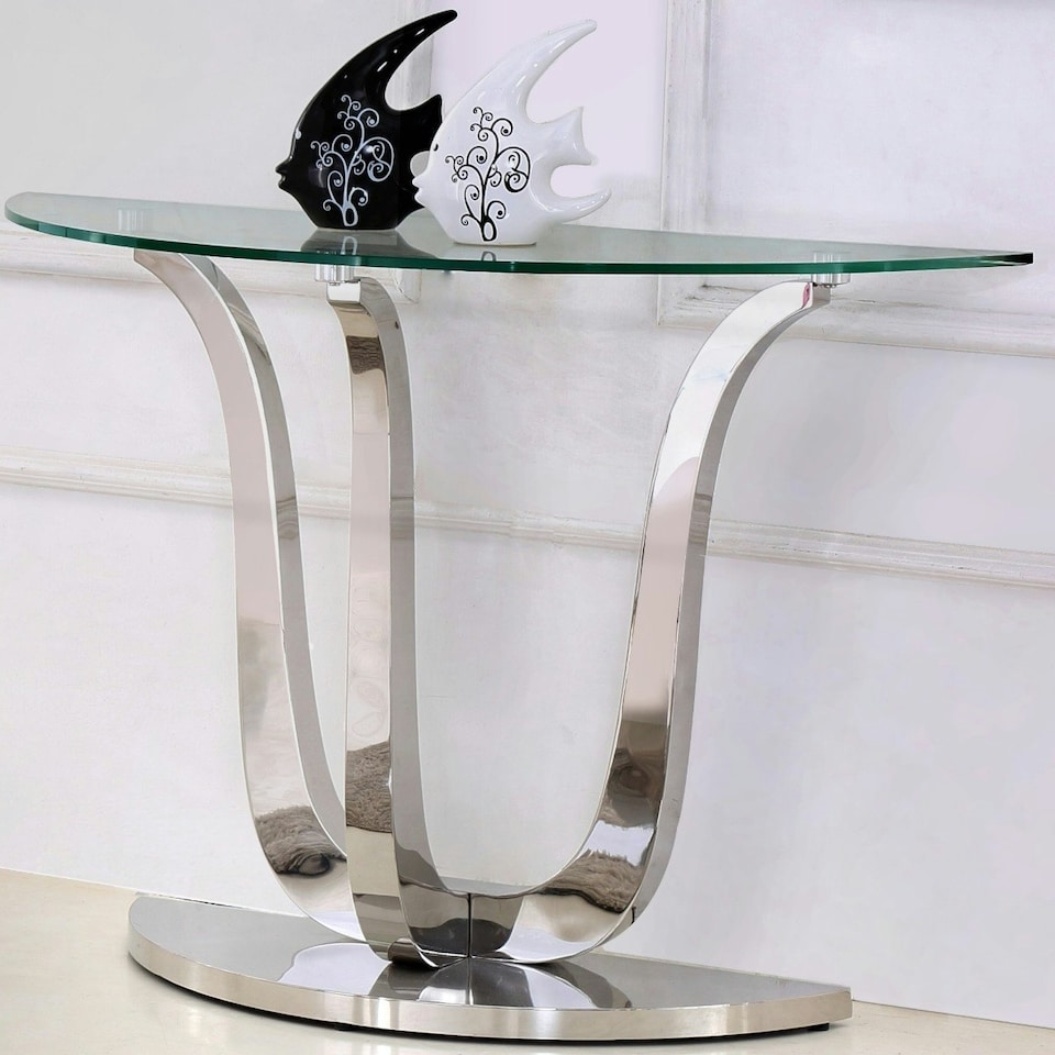 image 1 of Naples Semi Circle Glass Console Table Silver | Clear