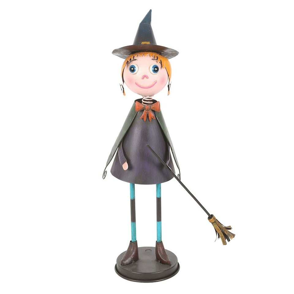 image 1 of Metal Halloween Witch Ornament with Broom