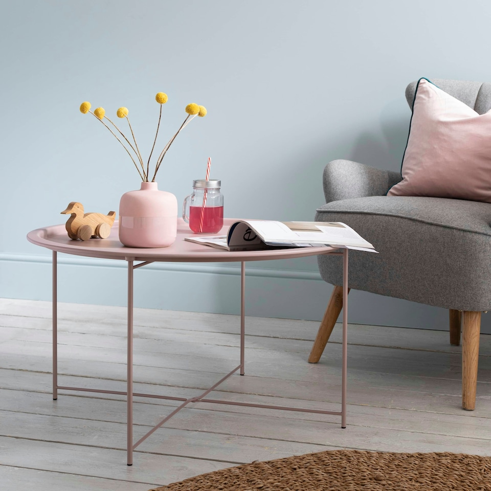 image 1 of Bjarni Coffee Table Metal Side Table in Blush Pink Black
