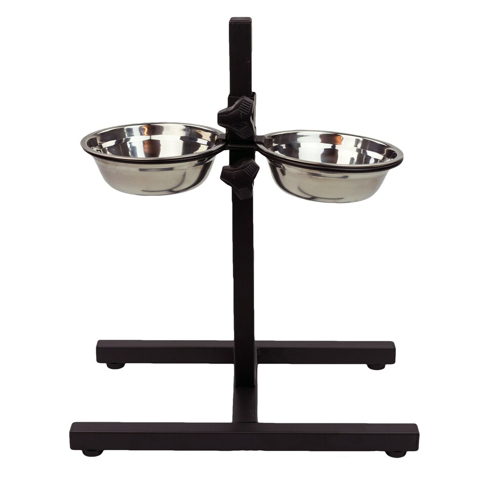 image 1 of KCT Adjustable Medium Pet Stand with 2 Bowls | Black | Silver | Medium | 1