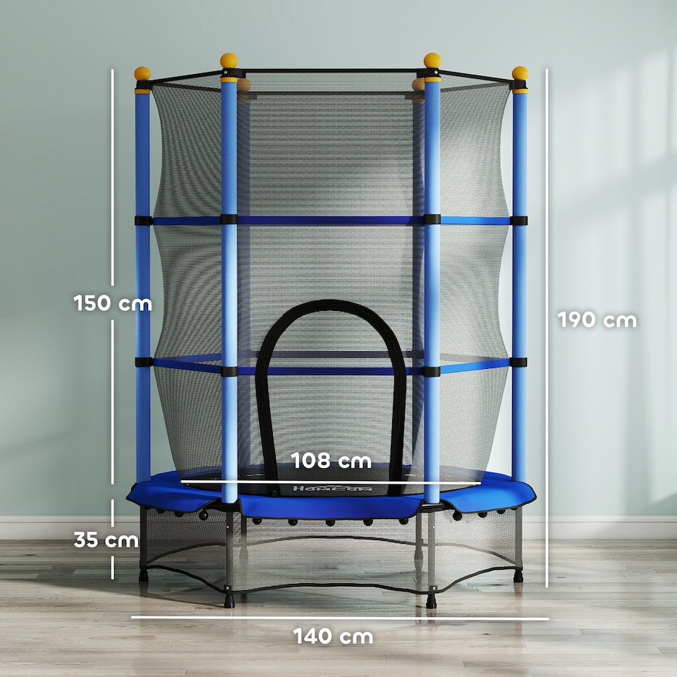 image 1 of HOMCOM 4.6FT Kids Trampoline with Enclosure Net for Ages 3-10 Years Blue