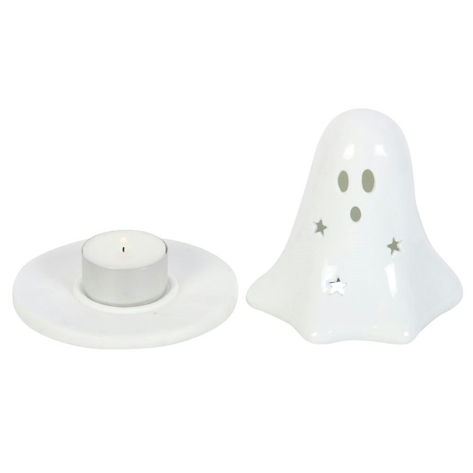 image 1 of Something Different Ceramic Ghost Tealight And Incense Cone Holder - White - One Size