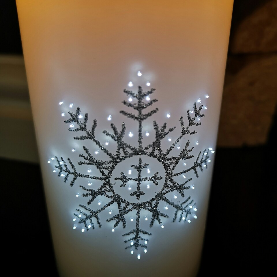 image 1 of 15cm Battery Operated Glitter Snowflake Dancing LED Candle Christmas Decoration with Thin Lines