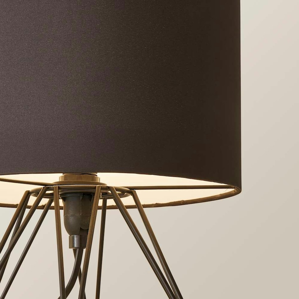 image 1 of ValueLights Modern Black Metal Basket Cage Bed Side Table Lamp With Black Fabric Shade