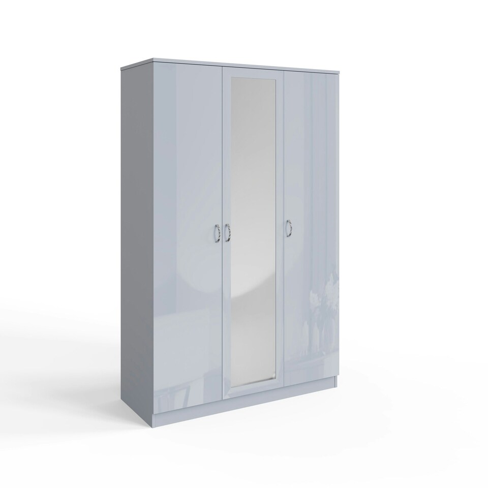 image 1 of FWStyle Chilton 3 Door Wardrobe With Mirror - Grey Gloss Front Grey