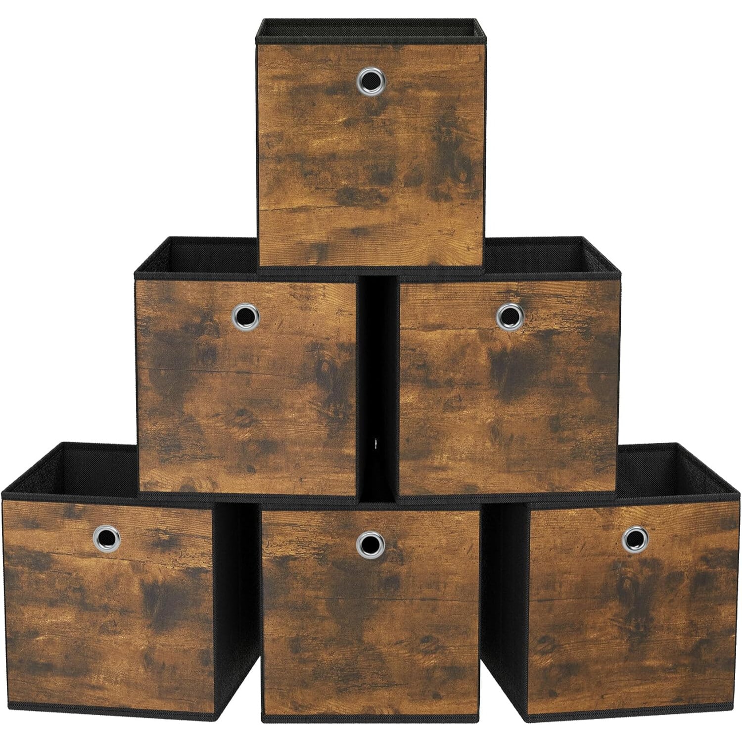 Large Oxford Fabric Storage Cube Set with Handles, Clothing Organisers, Rustic Brown and Black