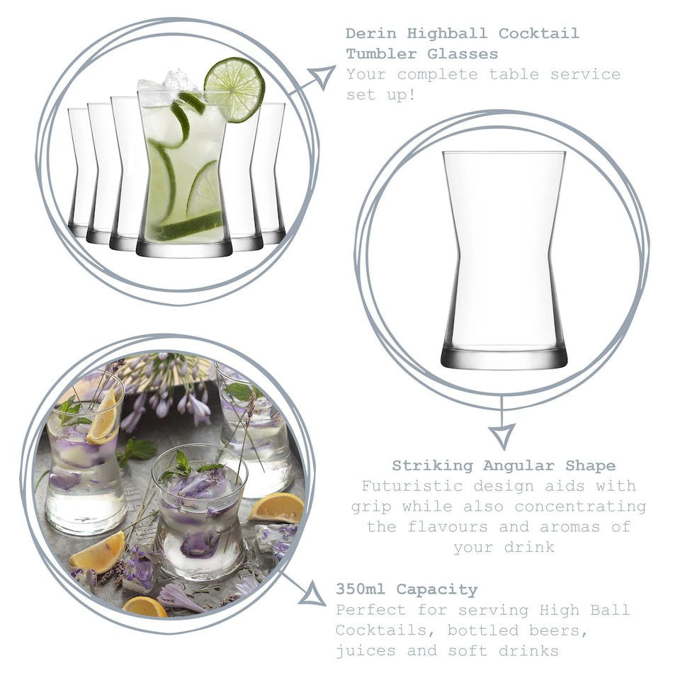 image 1 of LAV Derin Highball Glasses - 350ml - Clear - Pack of 6 | Clear | Clear
