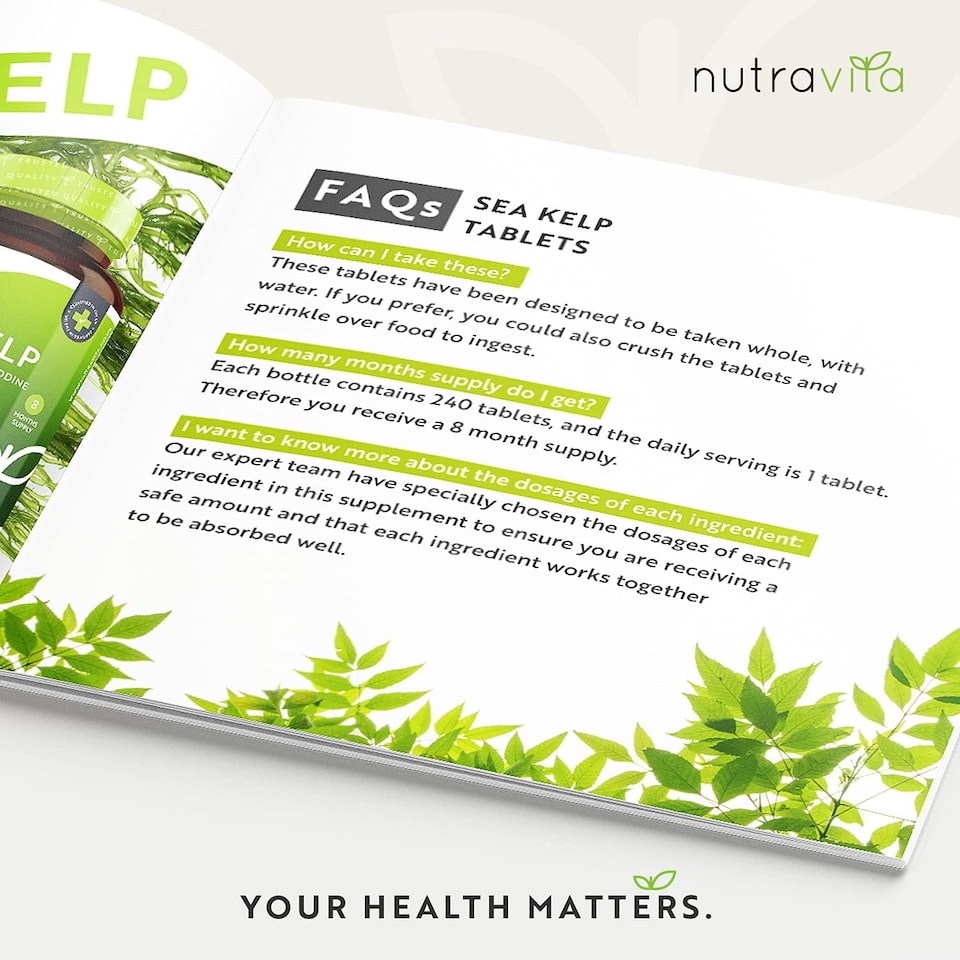 image 1 of Nutravita Sea Kelp 2000mg - Natural Source of Iodine - Normal Cognitive Function & Energy Yielding Metabolism - 240 Vegan Tablets - 8 Month Supply