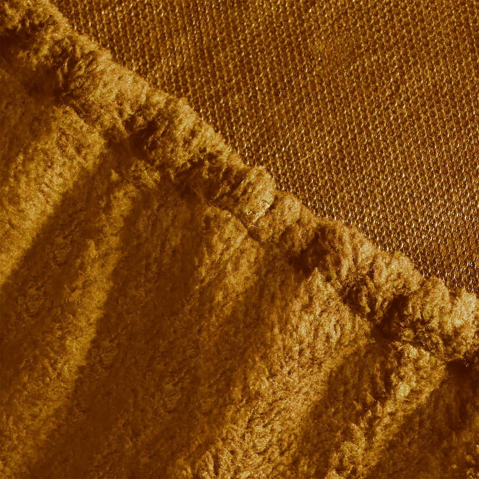 image 1 of OHS Luxury Teddy Fleece Reversible Duvet Cover and Pillowcase Bedding Set Multi | Ochre/Grey | Super King