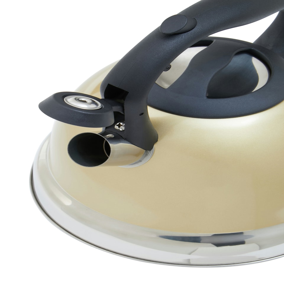 image 1 of Interiors by Premier 3000ml Light Gold Whistling Kettle, Durable Stainless Steel Stovetop Kettle With Whistle & Cool Touch