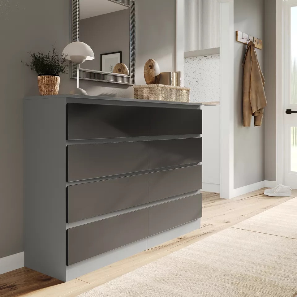 image 1 of Minimalist Chest of 8 Drawers - 88.3x120x35cm | Grey | Grey & Black | 1