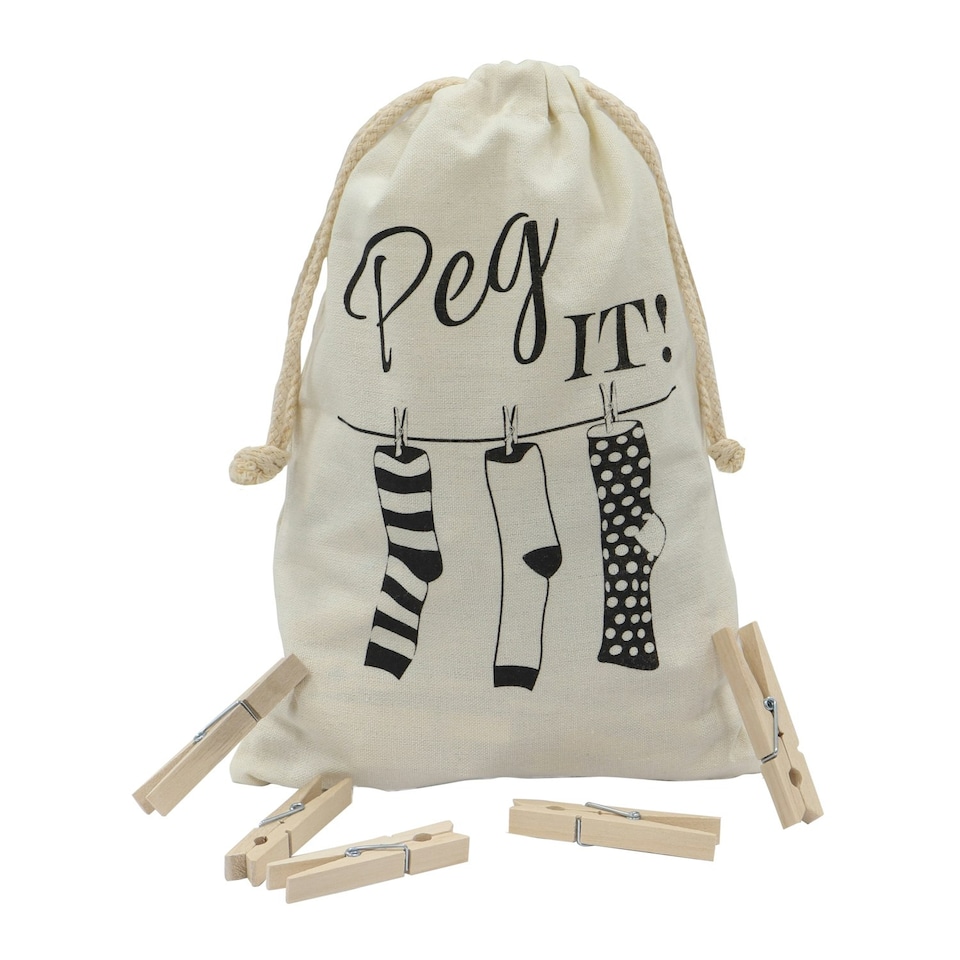 image 1 of JVL Peg It Bag with Wooden Pegs, Pack of 100