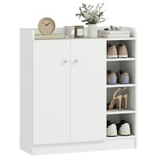 HOMCOM Shoe Storage Cabinet Footwear Rack Stand w/Adjustable Shelves White