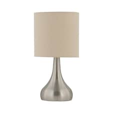 Romana - Brushed Chrome Touch Operated Table Lamp with Natural Linen Shade Silver | Brown