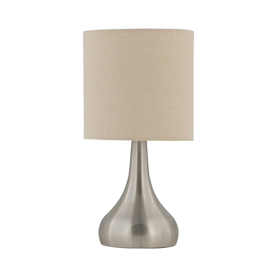 image 1 of Romana - Brushed Chrome Touch Operated Table Lamp with Natural Linen Shade Silver | Brown