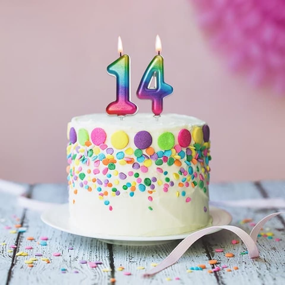 image 1 of Anniversary House Age 4 Metallic Numeral Moulded Pick Candle Rainbow