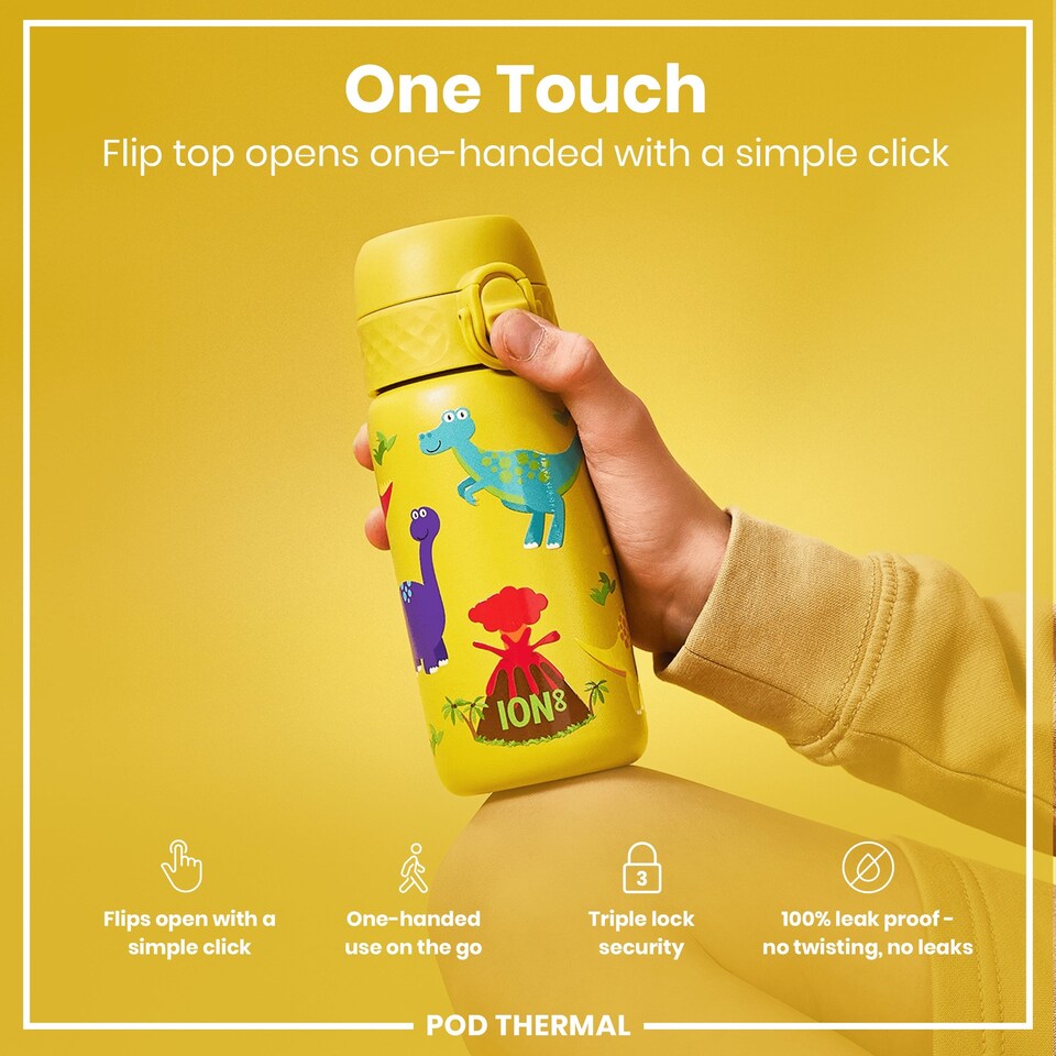image 1 of Leak Proof Water Bottle, Vacuum Insulated, 320ml (11oz) | Yellow | Dinosaurs | One Size