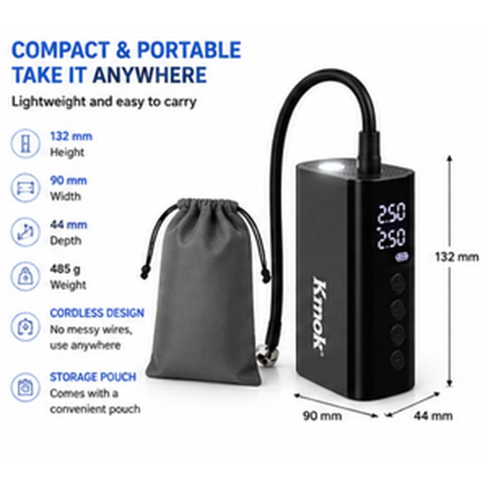 image 1 of Cordless Tire Inflator, 150PSI Portable Air Compressor with Digital Pressure Gauge, 5 Preset Modes, Rechargeable Battery, Power Bank & LED Light, for Car Tires, Bikes, Balls, Air Mattress by Ranoke