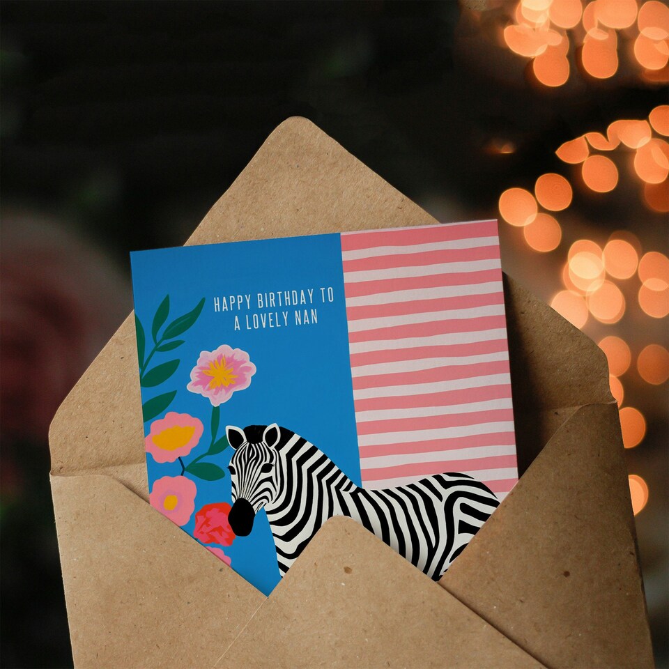 image 1 of Colourful Modern Bright Stripes Flowers Zebra Nan Birthday Card