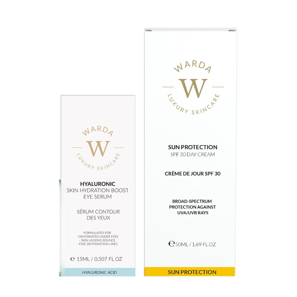 image 1 of Warda Luxury Skincare Skin Hydration Boost Hyaluronic Acid Gel Serum 30ml + Sun Protection SPF 30 Day Cream 50ml