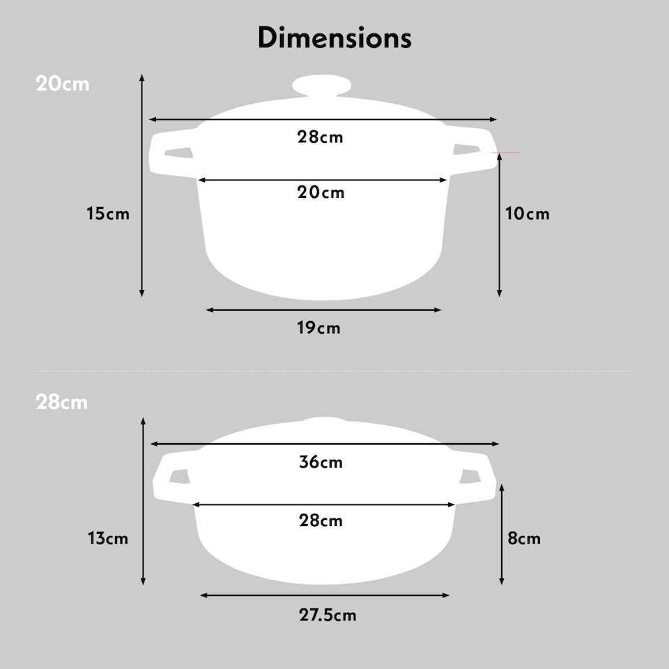 image 1 of Cooks Professional Cast Iron Casserole Set of 2 | 20cm and 28cm | Enamelled Inside and Out | Graduated Orange