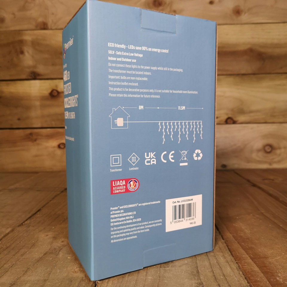 image 1 of 460 LED 11.5m Premier Christmas Outdoor 8 Function Icicle Lights Cool White