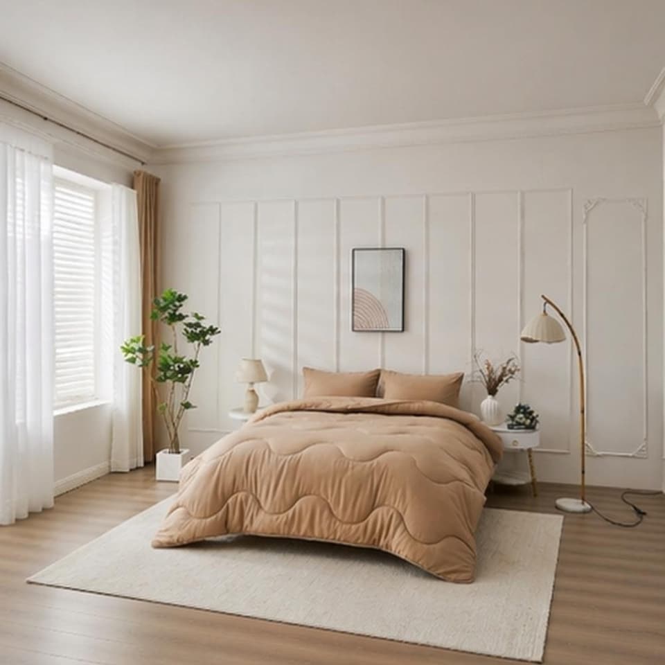 image 1 of 10.5 Tog Supersoft Microfibre Duvet with Pillowcases – Coverless or Use with Duvet Cover | Cream | Dark Natural | Double