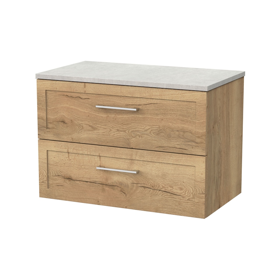 image 1 of Balterley Stonnall Traditional Wall Hung 2 Drawers Vanity Unit with White Sparkle Laminate Worktop, 800mm, Autumn Oak