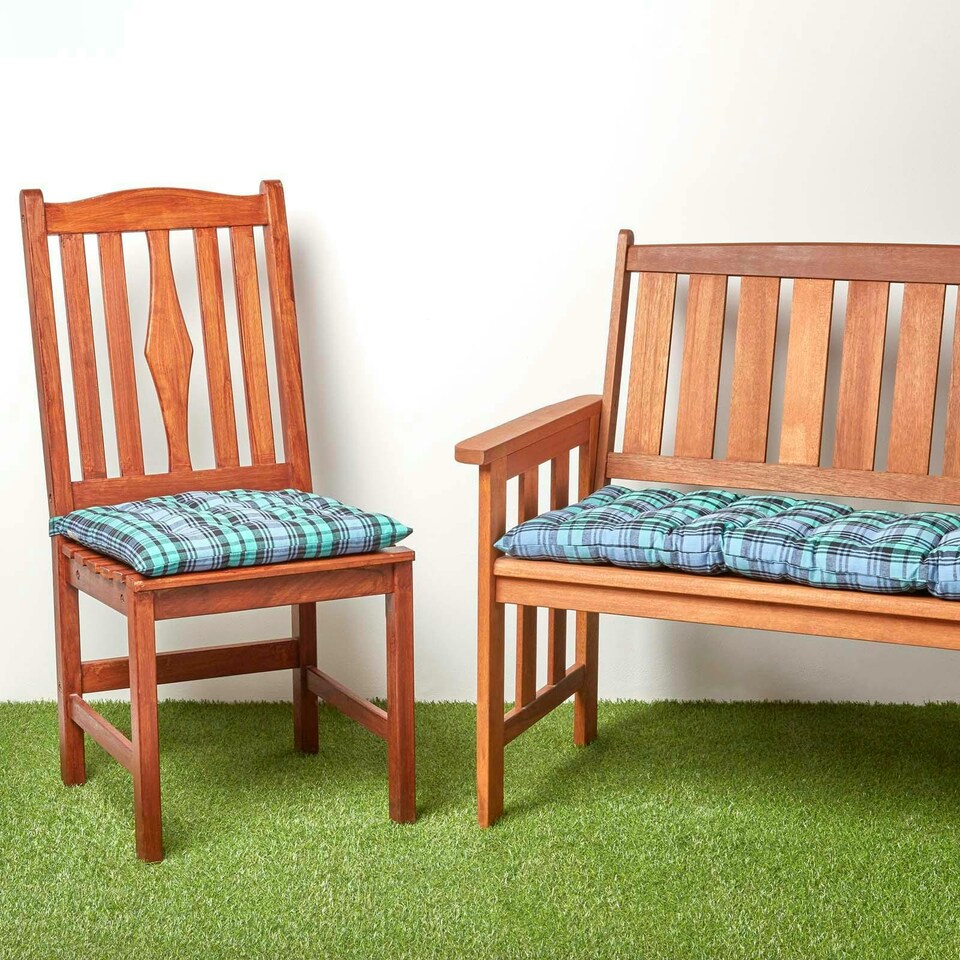 image 1 of Homescapes Garden Bench Cushion Luxury 2 Seater Cotton Tartan Indoor Outdoor Seat Pad | Green | 108 x 42 cm | 1