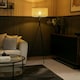 image 1 of ValueLights Camden Black Tripod Floor Lamp and Natural Cane Shade Cream
