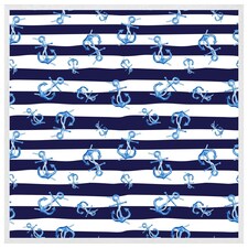 Blue anchors on navy striped background (Picture Frame) White | S